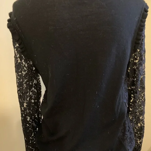 Tory Burch Black Lace and Knit Sweater Top Size Medium - Picture 5 of 11